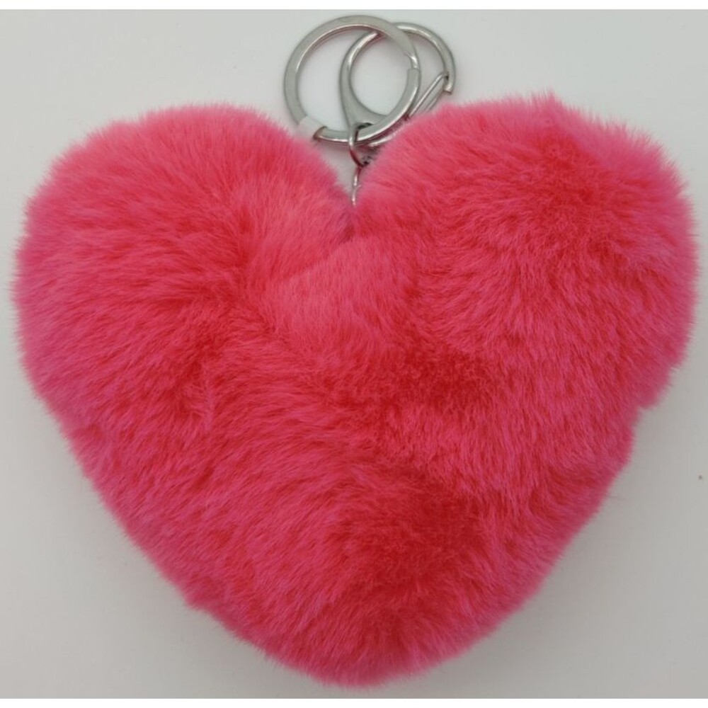 4" Pink Heart Keychain Plush Faux Fur Bag Charm Cute Backpack Accessory
